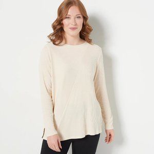 NWT ANYBODY COZY KNIT LUXE ASYMMETRICAL RIB TUNIC TOP PEARL XXS